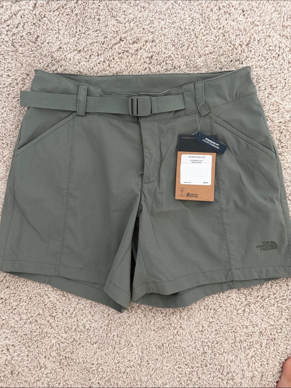 The North Face Women's Olive Green Hiking paramount Shorts with Webbing Belt